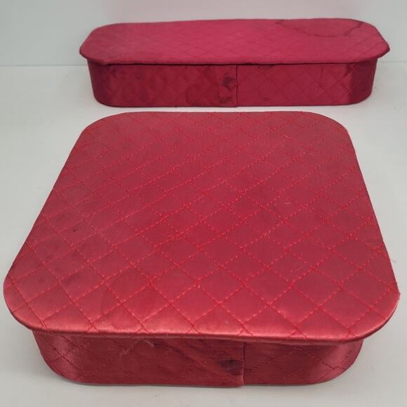 Vintage 50s Cochette Pink Fuchsia‎ Quilted Gloves Hanky Accessories Trinket Box - Picture 4 of 14